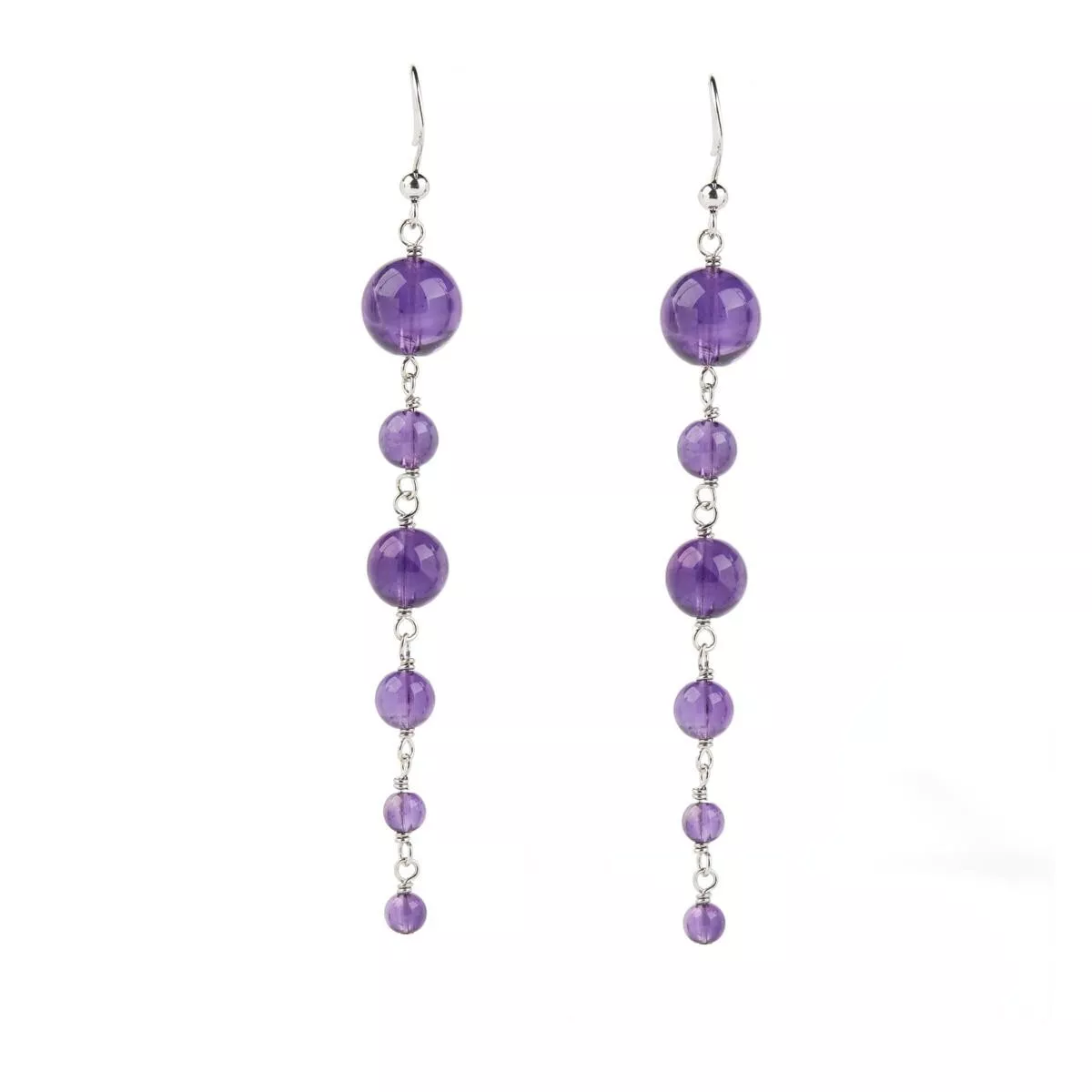 Designer Gallery Sterling Silver African Amethyst Graduated Bead Drop Earrings