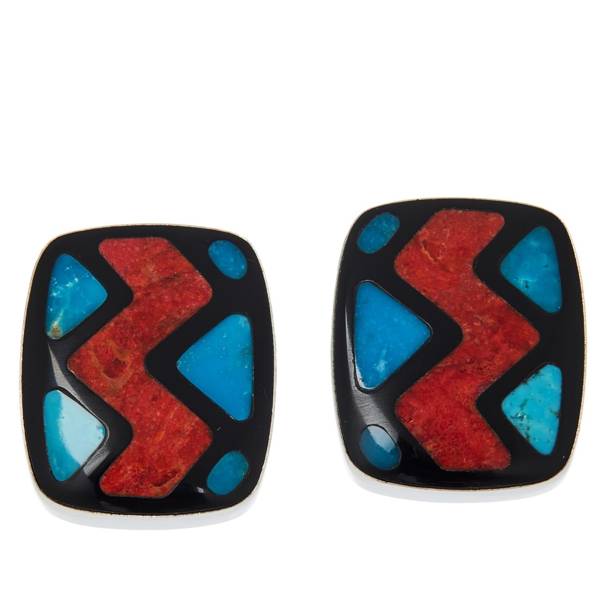 Jay King Multigemstone Inlay Sterling Silver Cushion Stud Earrings