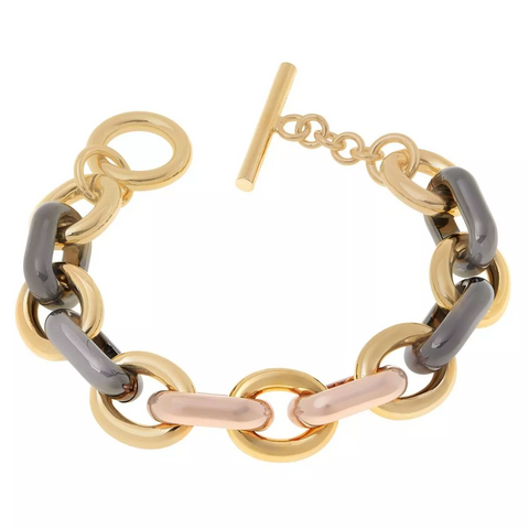 Bellezza Bronze Tri-Color Oval Link Toggle Bracelet. 8-3/4"