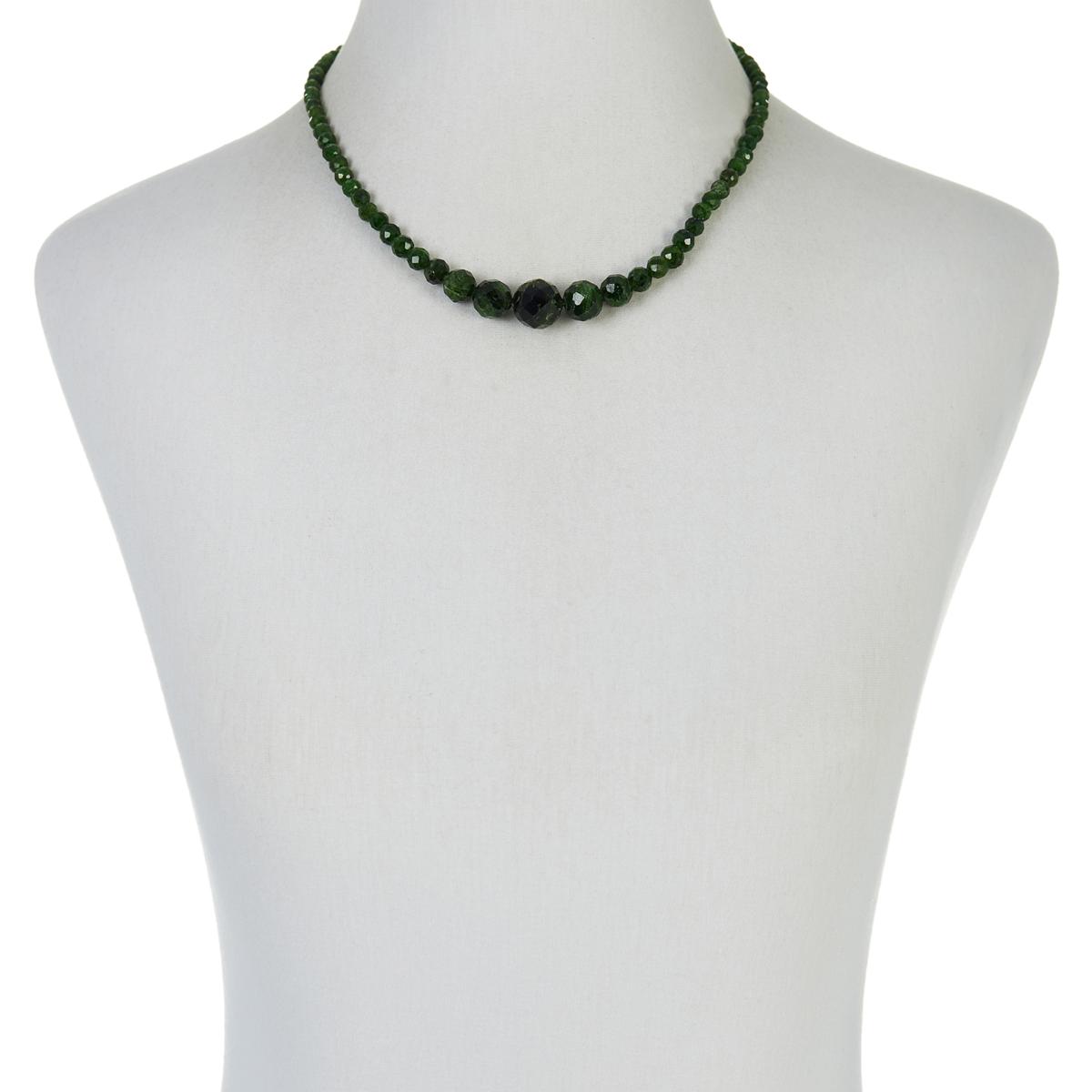 Jay King Sterling Silver Chrome Diopside Graduated Bead Necklace 18"