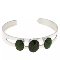 Jay King Sterling Silver Green Chrome Diopside Cuff Bracelet. 6-3/4"