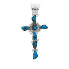 Chaco Canyon Sterling Silver Turquoise Cross Pendant, 3"