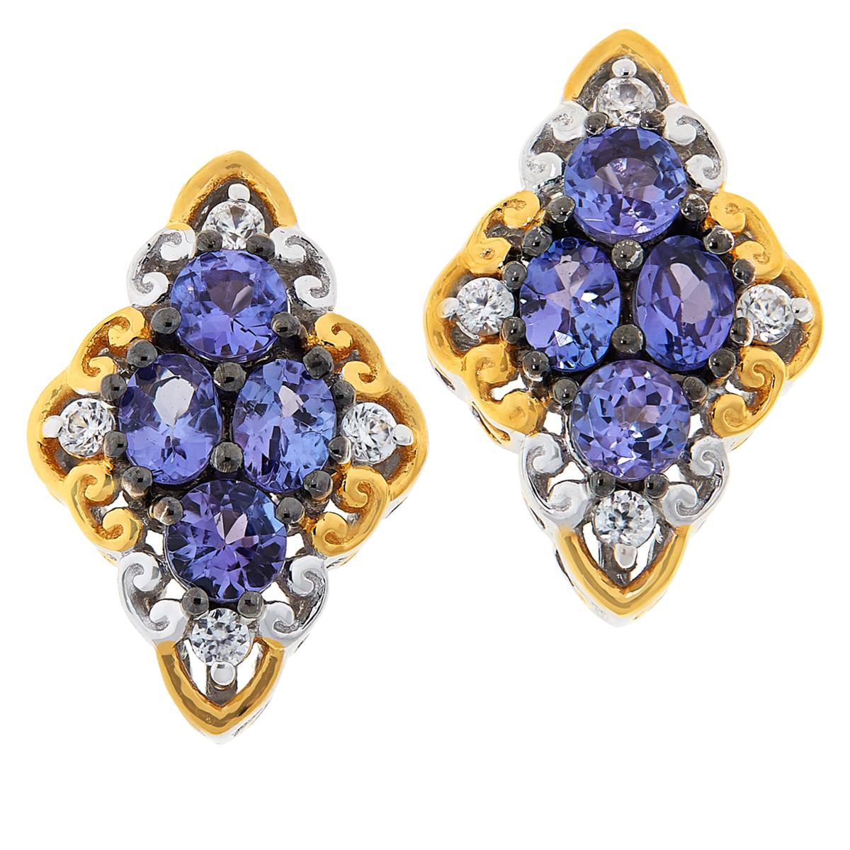 Gems by Michael Sterling Silver Two-Tone Tanzanite Stud Earrings