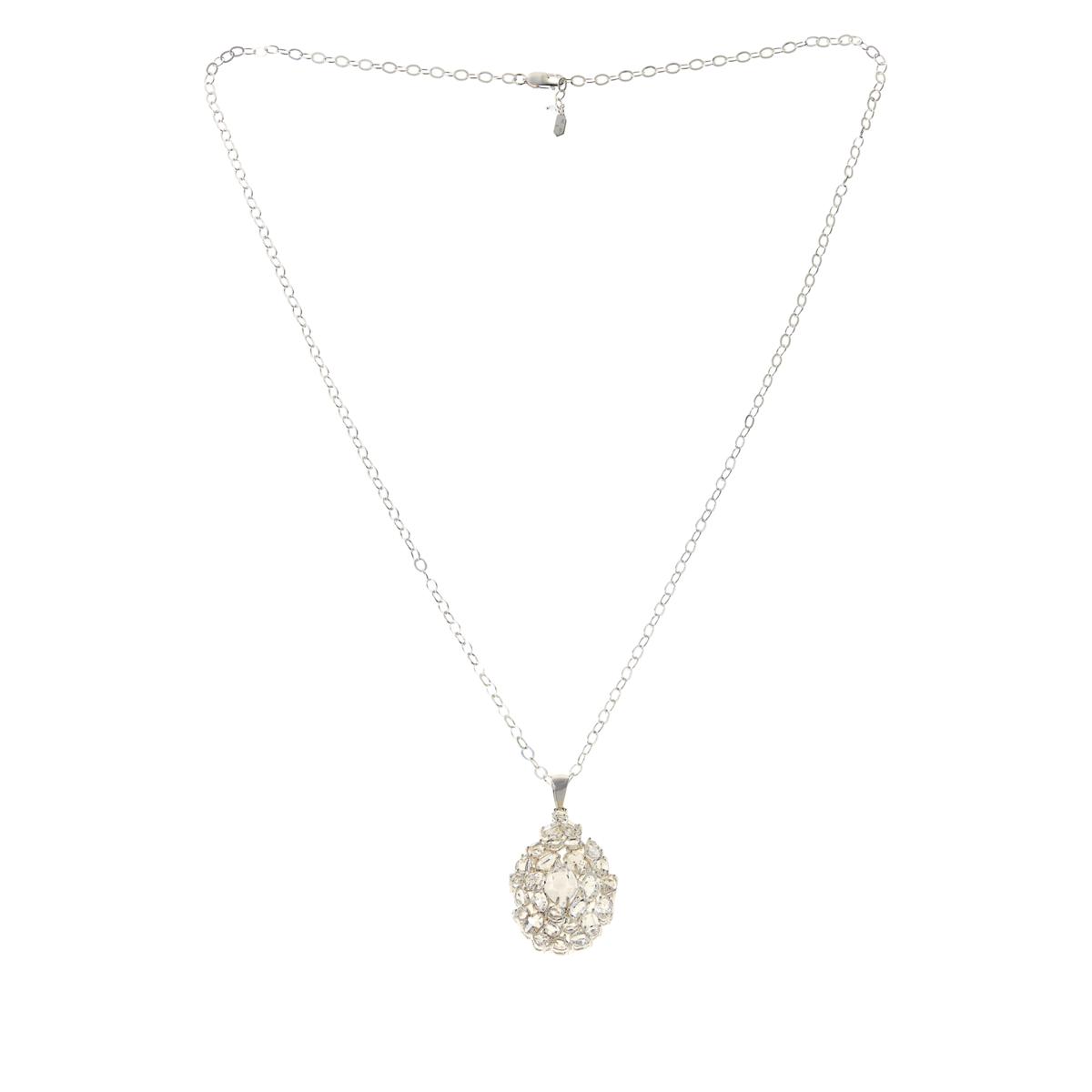 Herkimer Mines Sterling Silver "Diamond" Quartz MultiStone Cluster Pendant with Chain, 32"