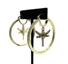 Heidi Daus All Pav Dragonfly Charm Hoop Earrings