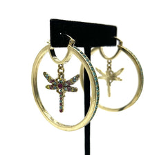 Heidi Daus All Pav Dragonfly Charm Hoop Earrings