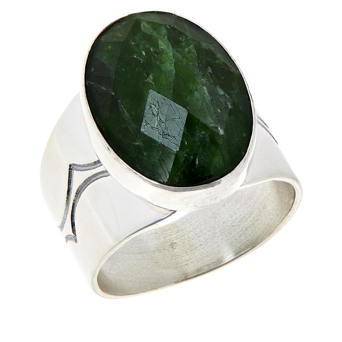 Jay King Faceted Green Chrome Diopside Sterling Silver Cocktail Ring Size 6