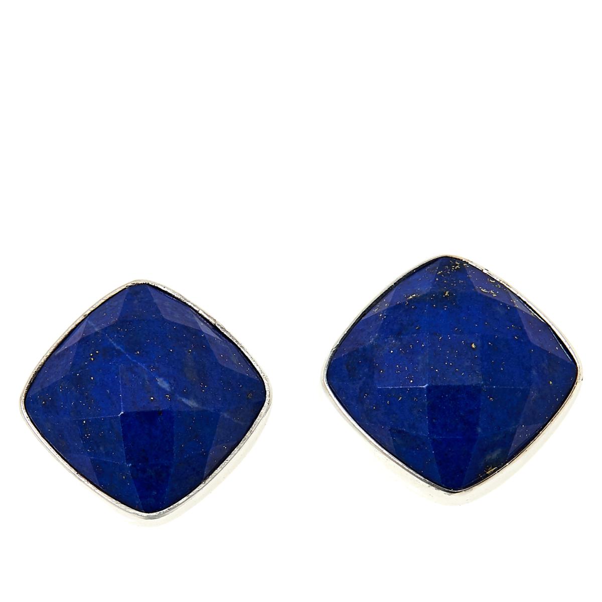 Jay King Sterling Silver Faceted Lapis Square Stud Sterling Silver Earrings