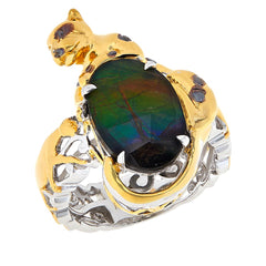 Gems by Michael Sterling Silver Vermeil Multicolor Ammolite Triplet Panther Ring, Size 5