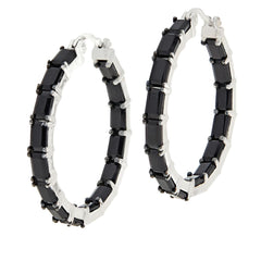 Kwan Collections Sterling Silver Black Spinel Baguette Hoop Earrings