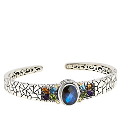 Bali RoManse Sterling Silver Labradorite and Multigem Cuff Bracelet 6-3/4"