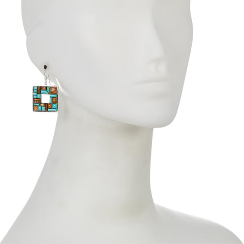 Jay King Blue Turquoise & Agate Mosaic Inlay Sterling Silver Drop Earrings