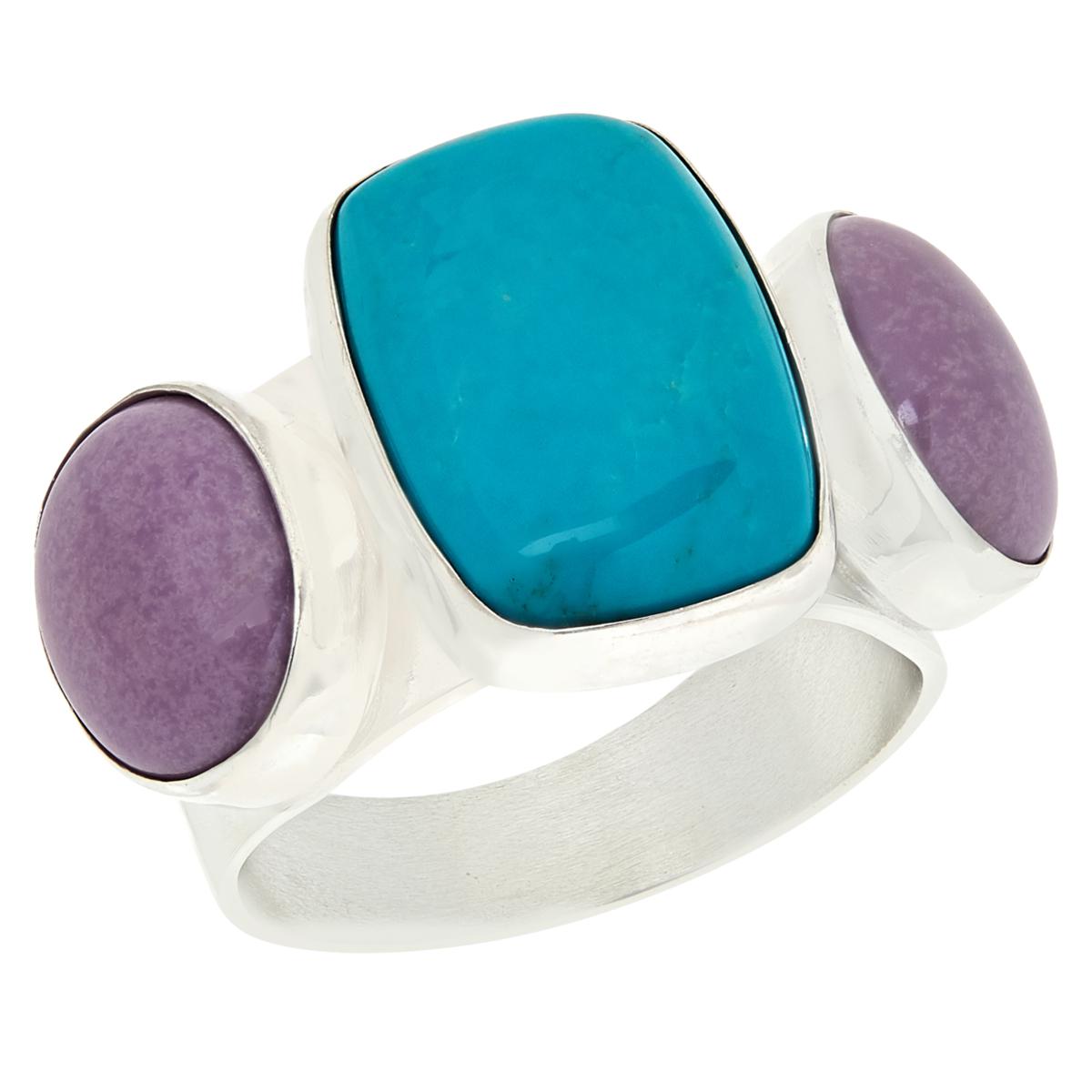 Jay King Phosphosiderite & Turquoise 3-Stone Sterling Silver Ring Size 6