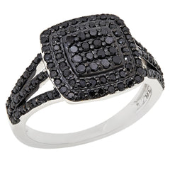 Colleen Lopez Sterling Silver 0.75ctw Pave Black Diamond Cushion Ring Size 7