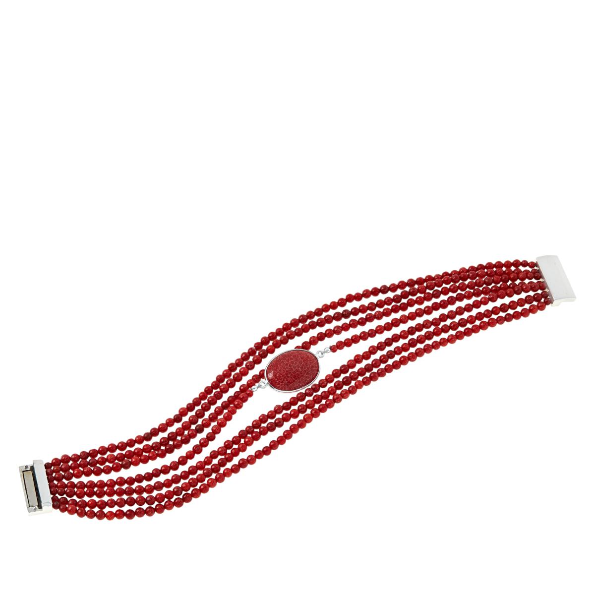 Jay King Red Coral Sterling Silver 7-Strand Layered Magnetic Bracelet 6-3/4"