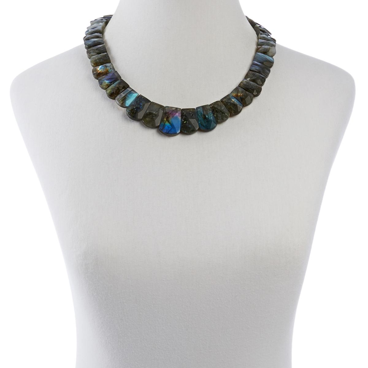 Jay King Sterling Silver Multicolor Labradorite Bib Beaded Necklace 18"