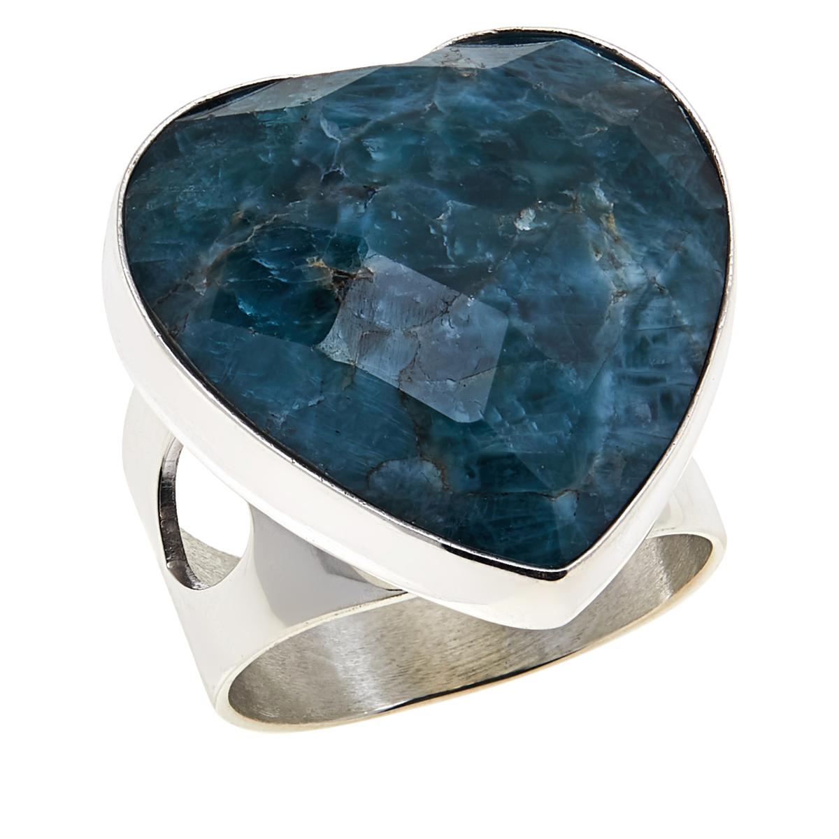 Jay King Faceted Teal Apatite Heart Cut Sterling Silver Cocktail Ring Size 8