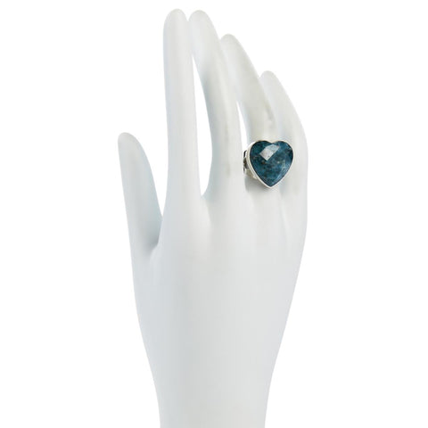 Jay King Faceted Teal Apatite Heart Cut Sterling Silver Cocktail Ring Size 8