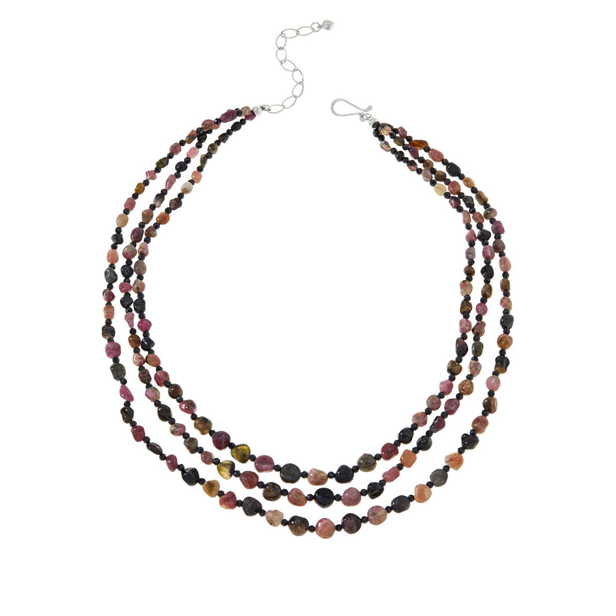 Jay King Sterling Silver Multicolor Tourmaline & Black Spinel 3-Strand Necklace, 18"