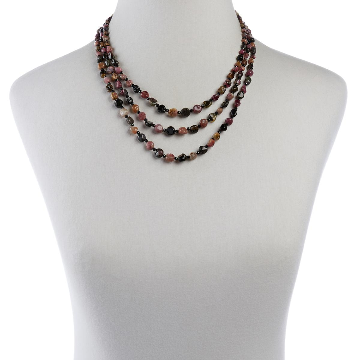 Jay King Sterling Silver Multicolor Tourmaline & Black Spinel 3-Strand Necklace, 18"