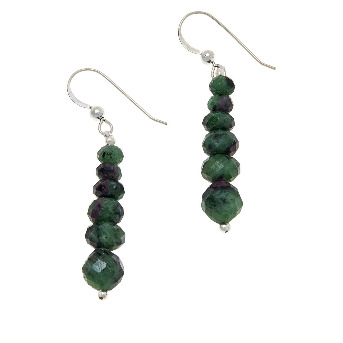 Jay King Ruby Zoisite Graduated Bead Drop Sterling Silver Earrings 1-3/4"