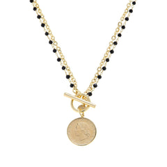 Bellezza Bronze 20 Lira Coin Bronze Rolo & Rosary Link Necklace, 20"