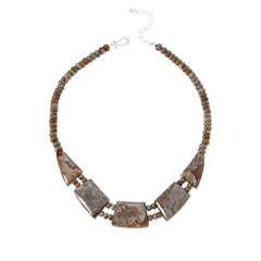 Jay King Mushroom Rhyolite Beaded Bib Sterling Silver Necklace 18"