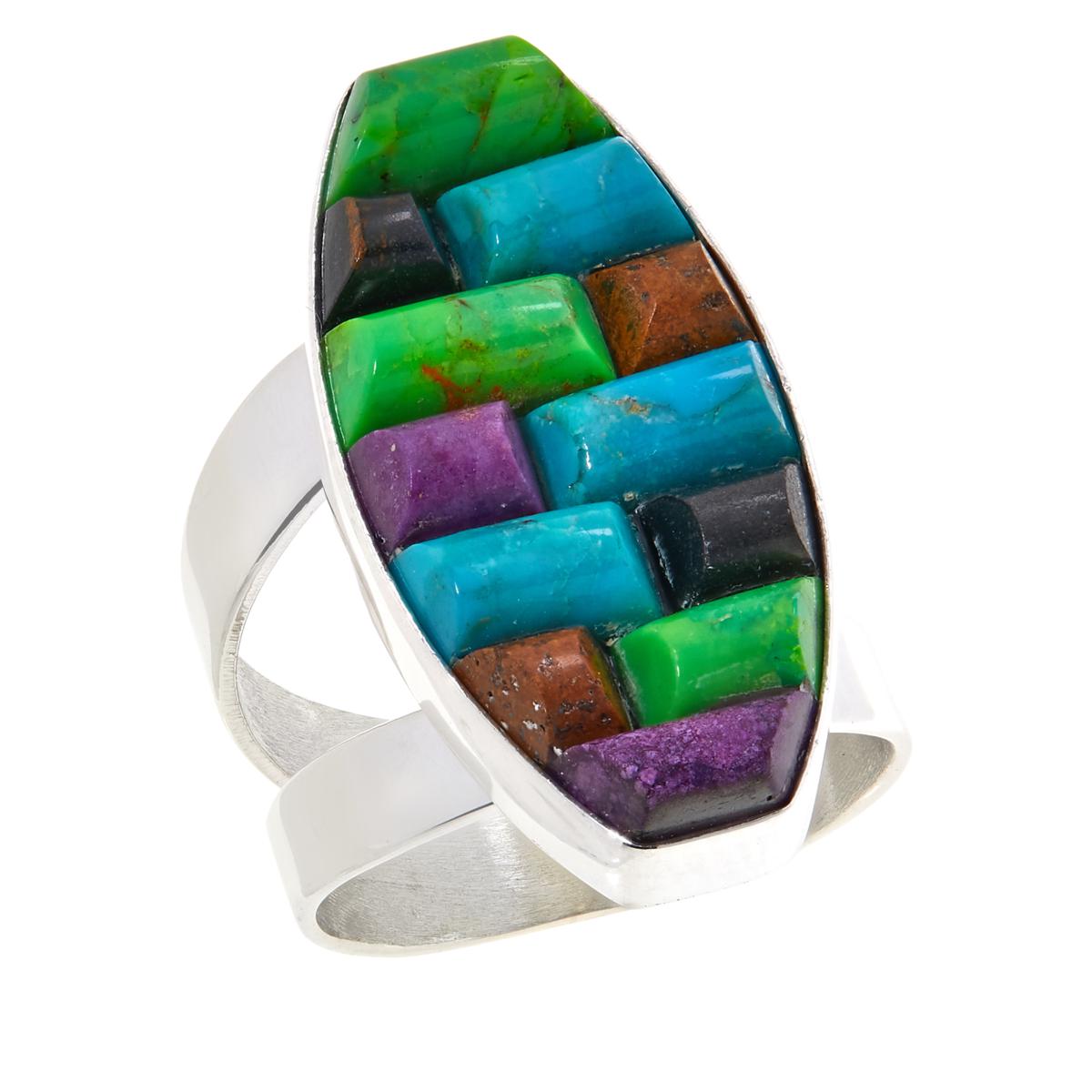 Jay King Multicolor Turquoise Inlay Sterling Silver Cocktail Ring Size 7