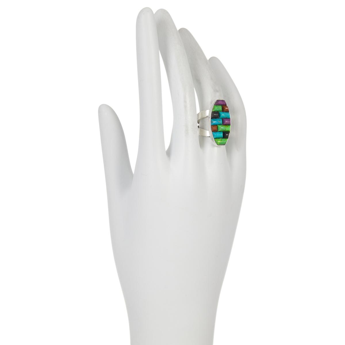 Jay King Multicolor Turquoise Inlay Sterling Silver Cocktail Ring Size 7