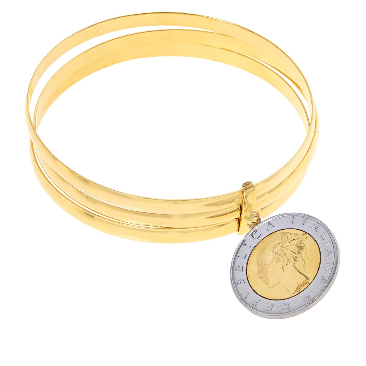 Bellezza Bronze 500 Lira Coin  3Layer Bangle Bracelet, 8"