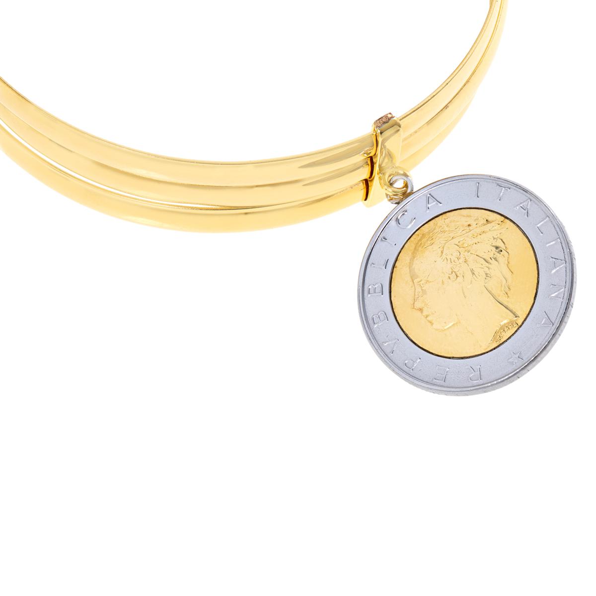 Bellezza Bronze 500 Lira Coin  3Layer Bangle Bracelet, 8"