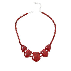 Jay King Composite Red Coral Beaded Bib Sterling Silver Necklace 18"