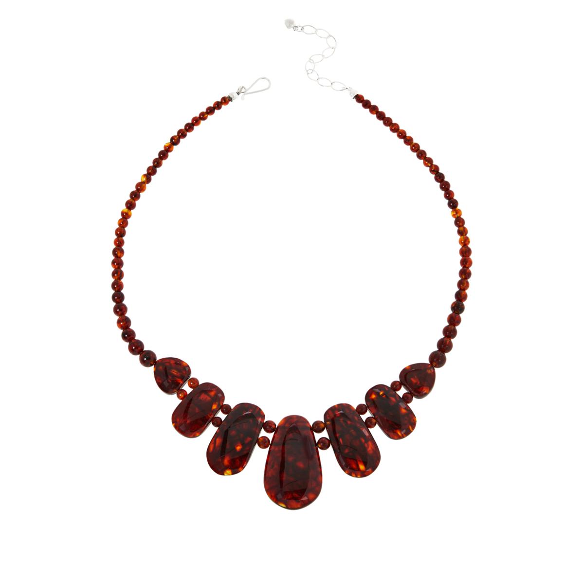 Jay King Brown Amber Bib Beaded Sterling Silver Adjustable Necklace 18"