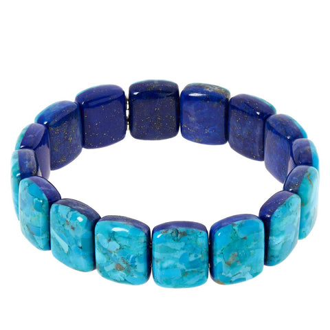 Jay King Turquoise Composite and Lapis Reversible Stretch Bracelet 6-3/4"