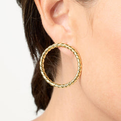 Bellezza Bronze Rope Design Textured Open Circle Earrings, 1-1/4"