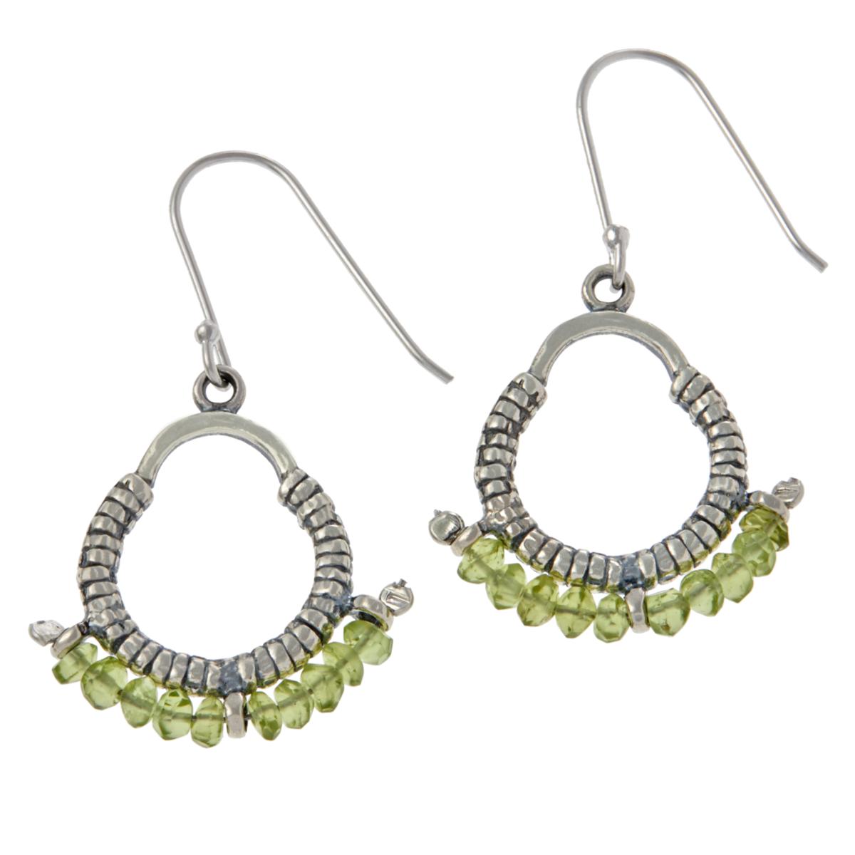 Israel Arts Sterling Silver Green Peridot Bead Drop Earrings