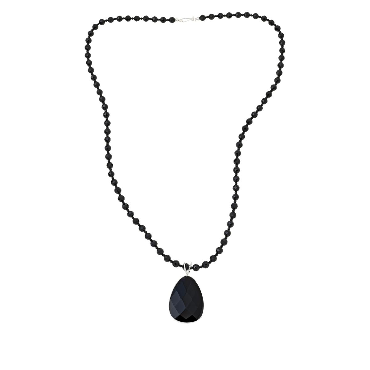 Jay King Reversible Sterling Silver Black Chalcedony Pendant with Necklace 36"