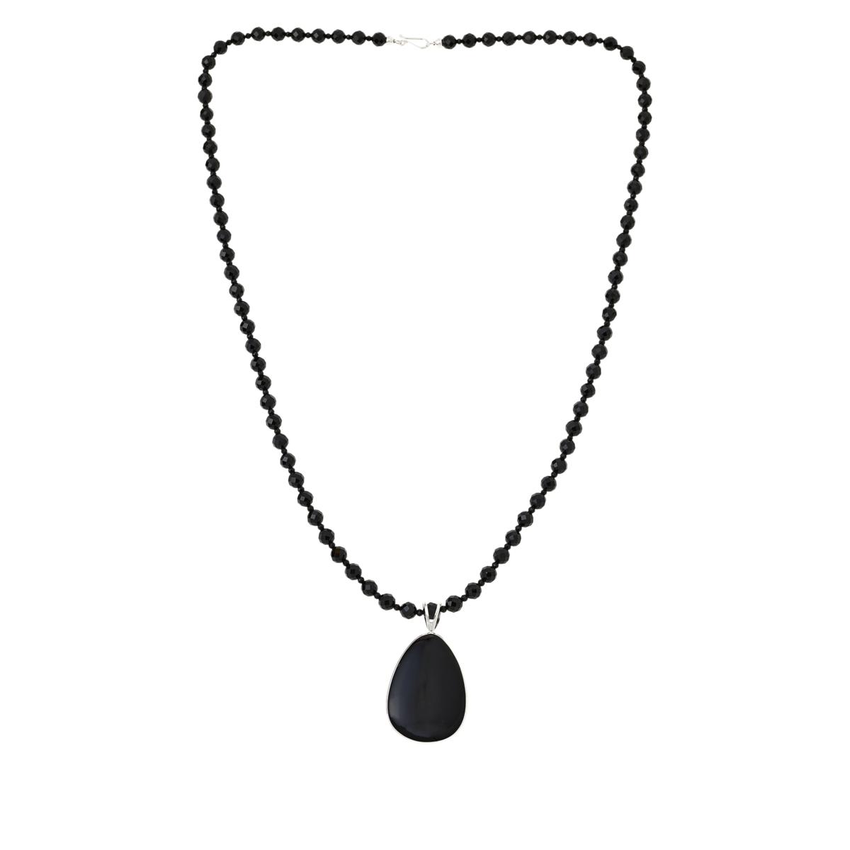 Jay King Reversible Sterling Silver Black Chalcedony Pendant with Necklace 36"