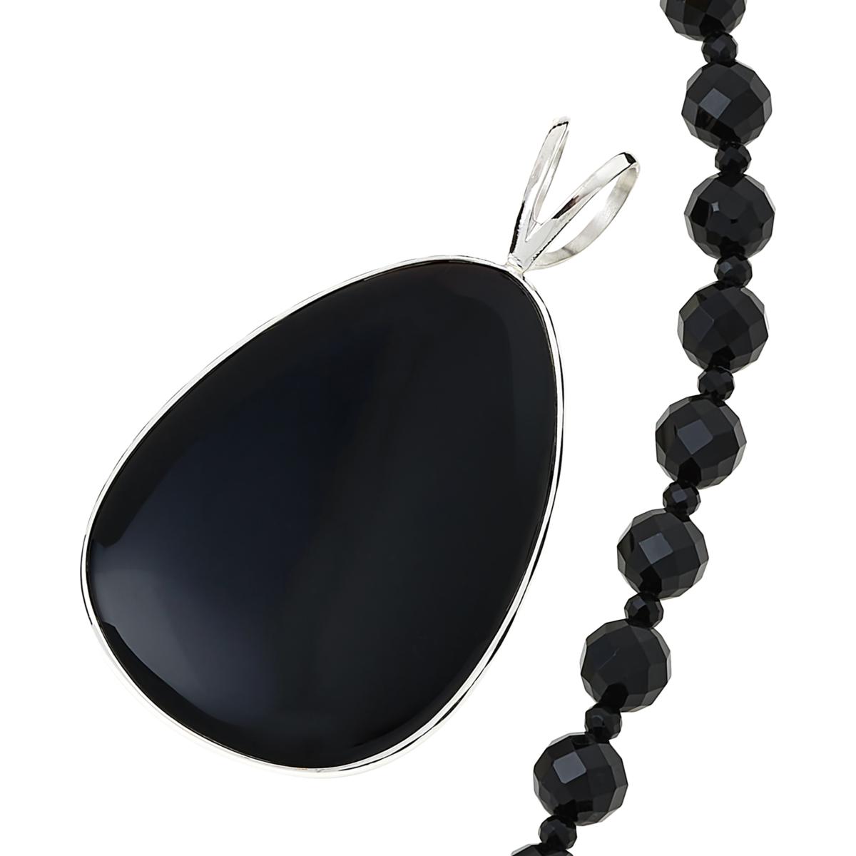 Jay King Reversible Sterling Silver Black Chalcedony Pendant with Necklace 36"