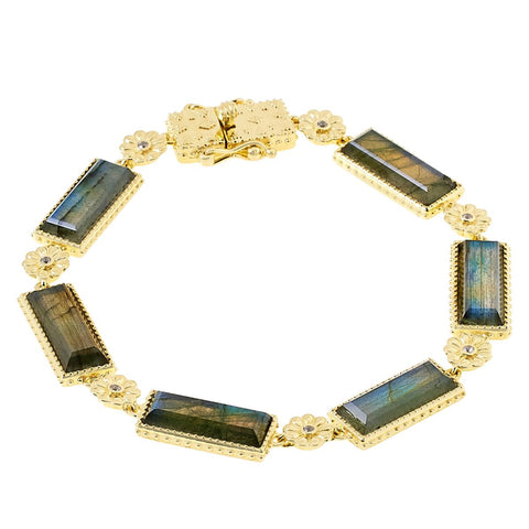 Rarities Sterling Silver Goldclad Labradorite Station Bracelet, 7"