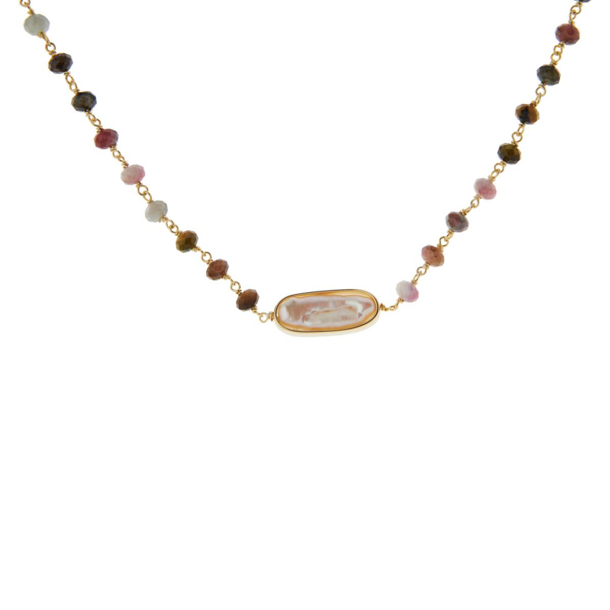 Connie Craig Carroll Pearl & Multicolor Tourmaline Beaded Station Necklace 22"