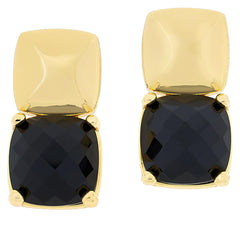 Bellezza Bronze Goldtone Black CZ Pyramid Stud Drop Earrings 1"