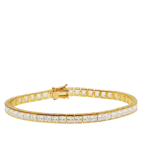 Absolute Sterling Silver  Goldclad Simulated Diamond Princess Cut Line Bracelet, 7-1/4"