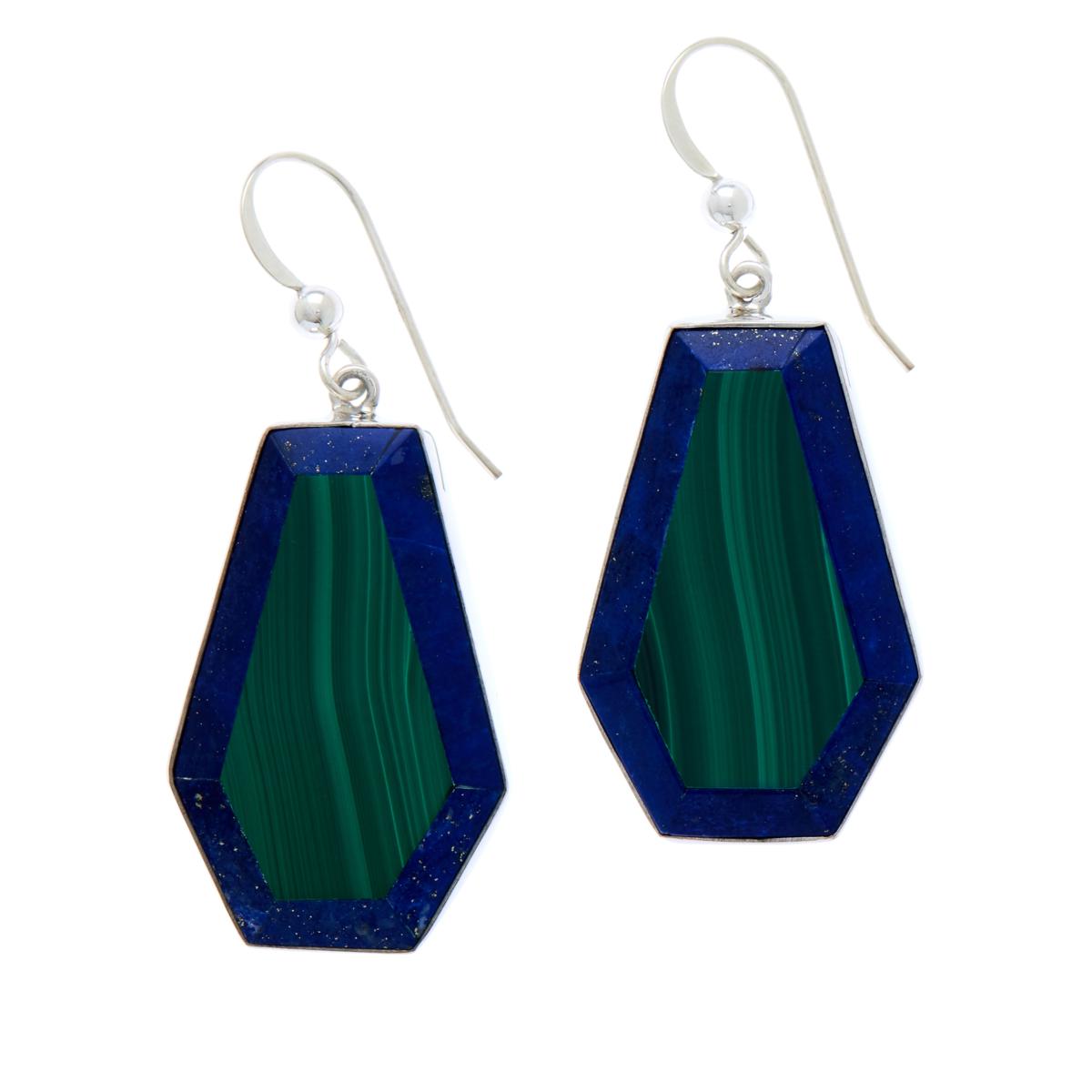 Jay King Sterling Silver Malachite & Lapis Inlay Drop Earrings, 1-3/4"