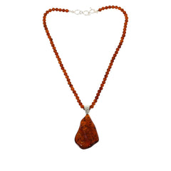 Amber Extraordinaire Freeform Amber Pendant with Amber Bead Necklace