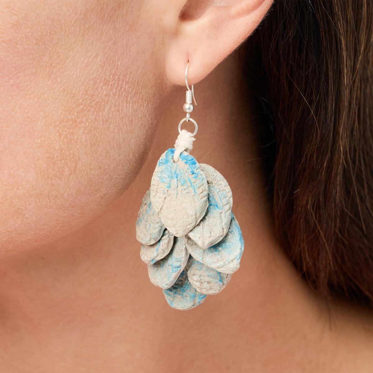 Floreia Paige Blue/Gray Leaf Drop Earrings, 2"