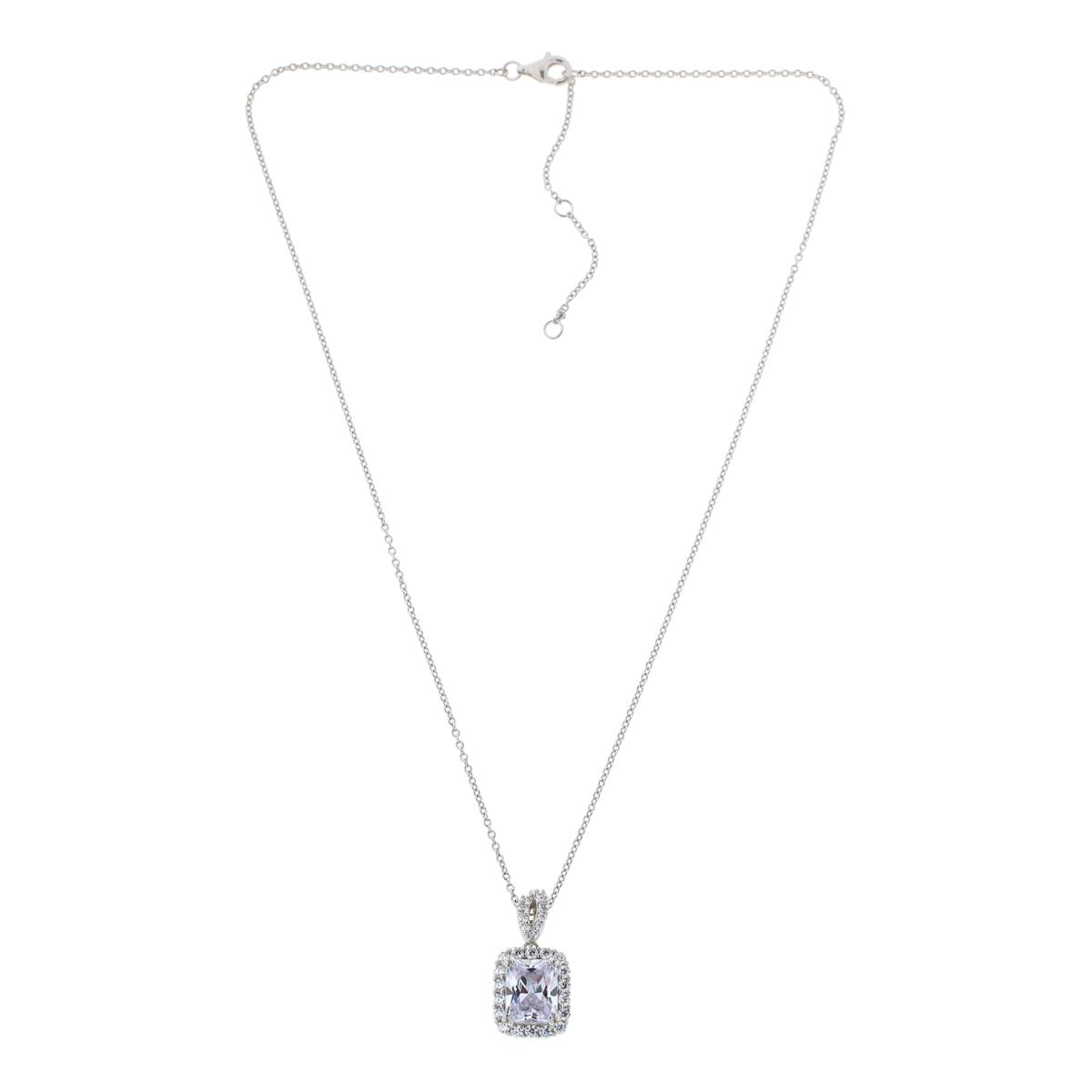 Absolute Sterling Silver Octagonal-shape Cubic Zirconia Pendant Necklace, 16"+2"