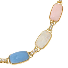 Rarities Sterling Silver Goldclad Opal, Moonstone & White Zircon Station Necklace, 18"