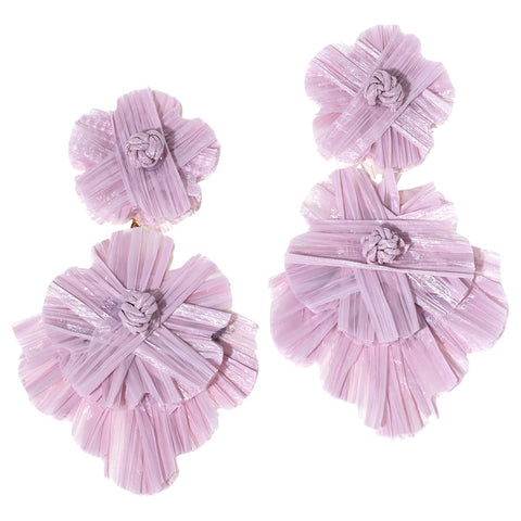 Connie Craig Carroll Light Pink Rafia Flower Goldtone Drop Earrings