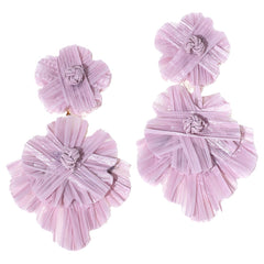 Connie Craig Carroll Light Pink Rafia Flower Goldtone Drop Earrings